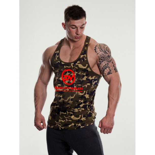Gym Stringer Camo Vest shh mens stringer for bodybuilding running gym beach weight lift practice wear - Green Camo M-stringer-008